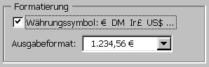 Optionen - Währungssymbol